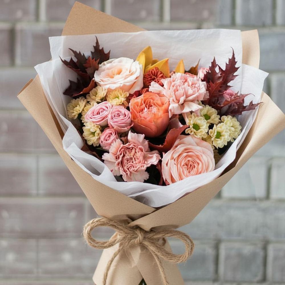 Букет цветов из: Гвоздики, Хризантемы и Розы в Старобжегокай