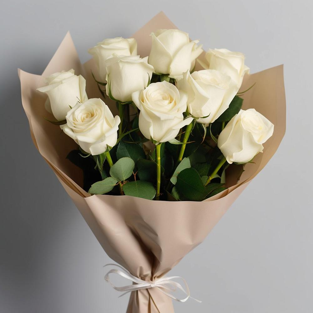 Букет 9 Белых роз Эдлесс Лав в Старобжегокай