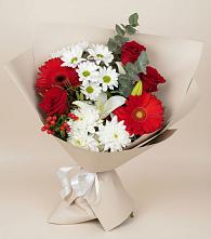 Букет цветов из:  Розы, Хризантемы, Герберы и Лилии в Старобжегокай