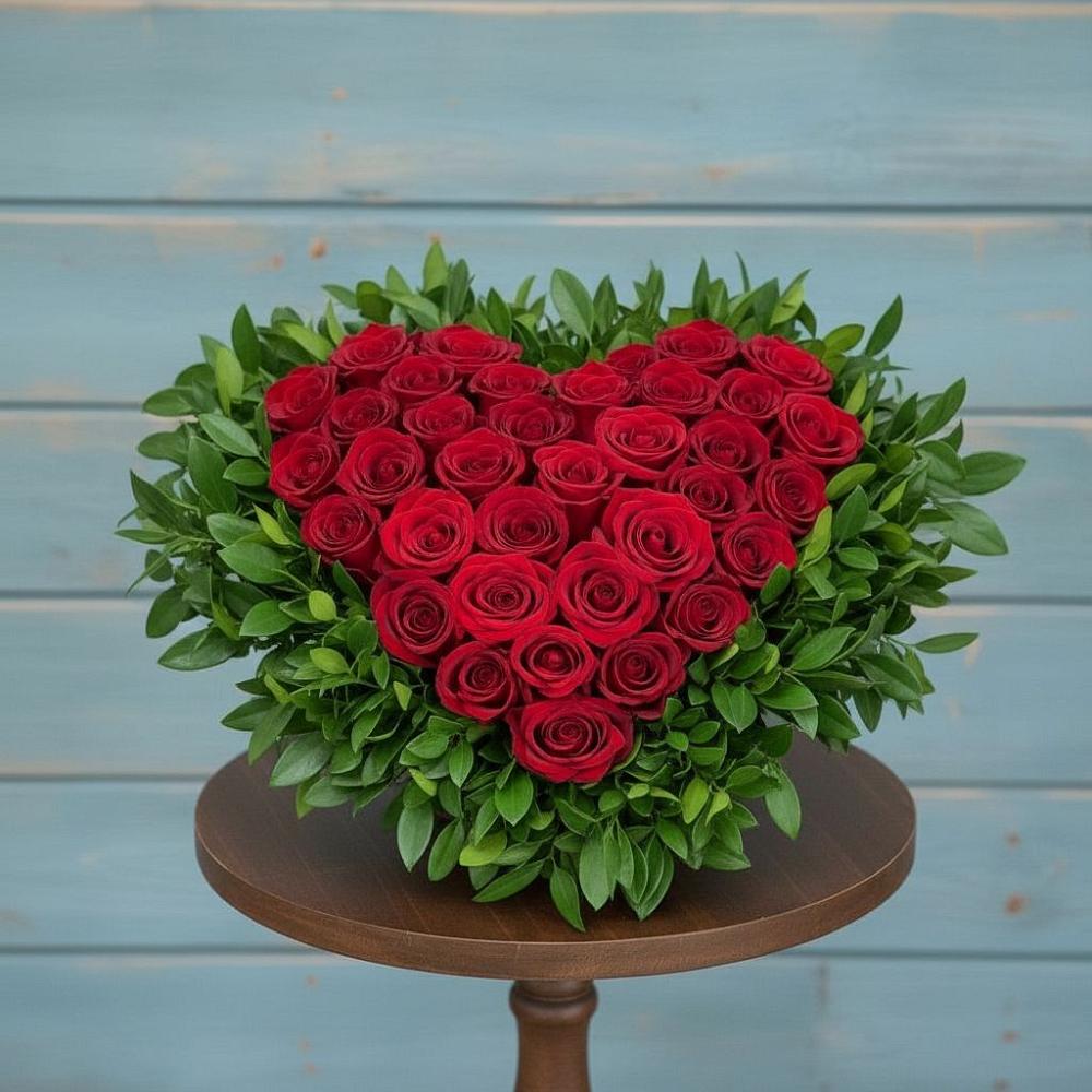 Цветочная композиция из Розы в виде сердца в Старобжегокай