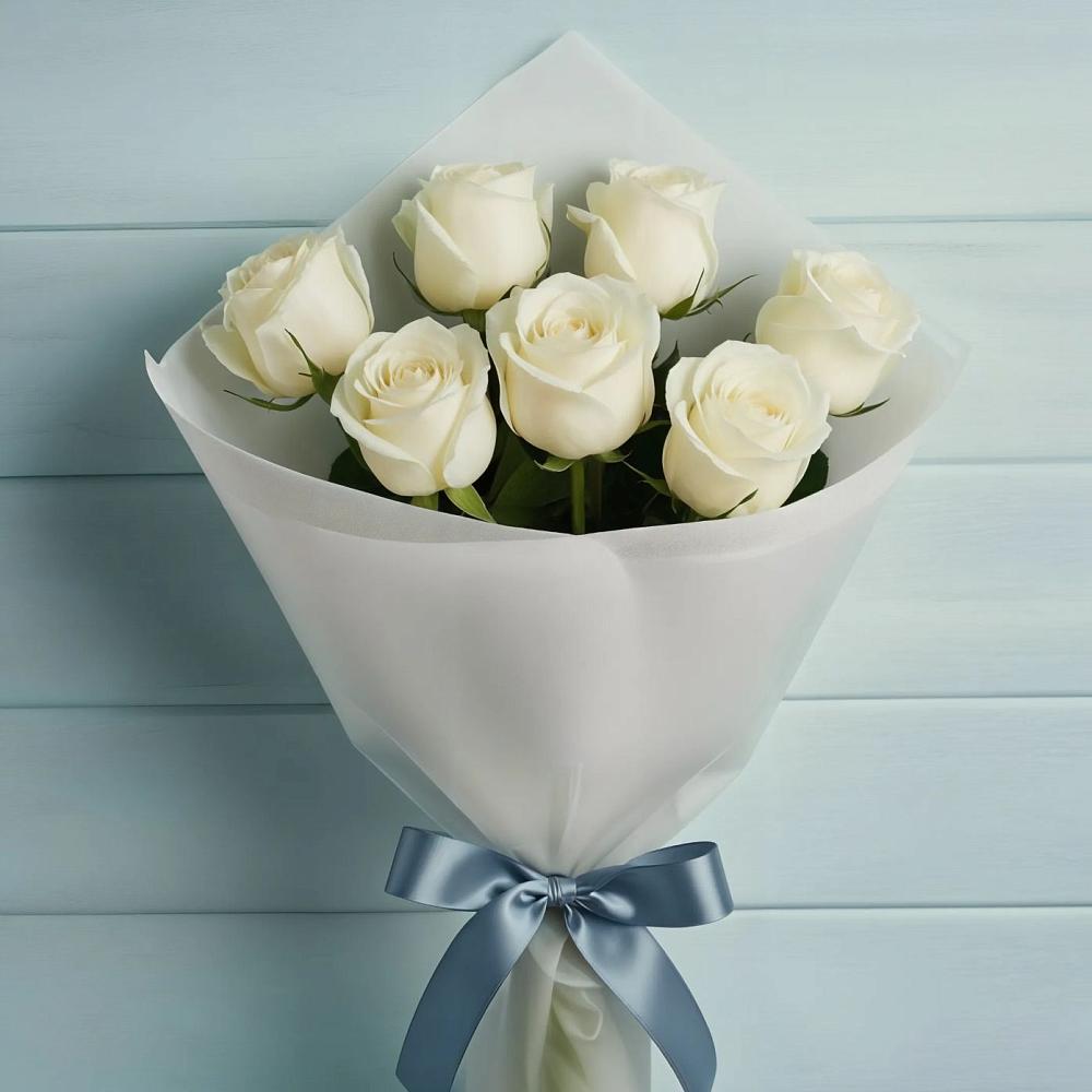 Букет 7 Белых роз Эдлесс Лав в Старобжегокай